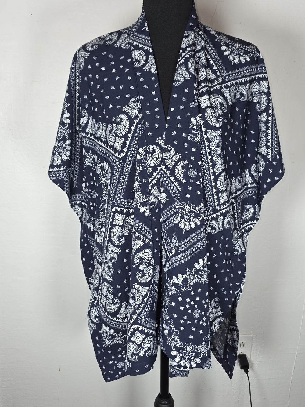 Urban Outfitters Navy & White Paisley Kimono Cape